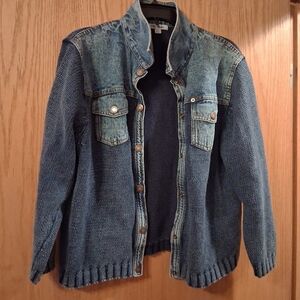 Vintage PBJ Blues Denim Sweater Jacket Snap Buttons Pockets 24 Long 19 Armp-armp